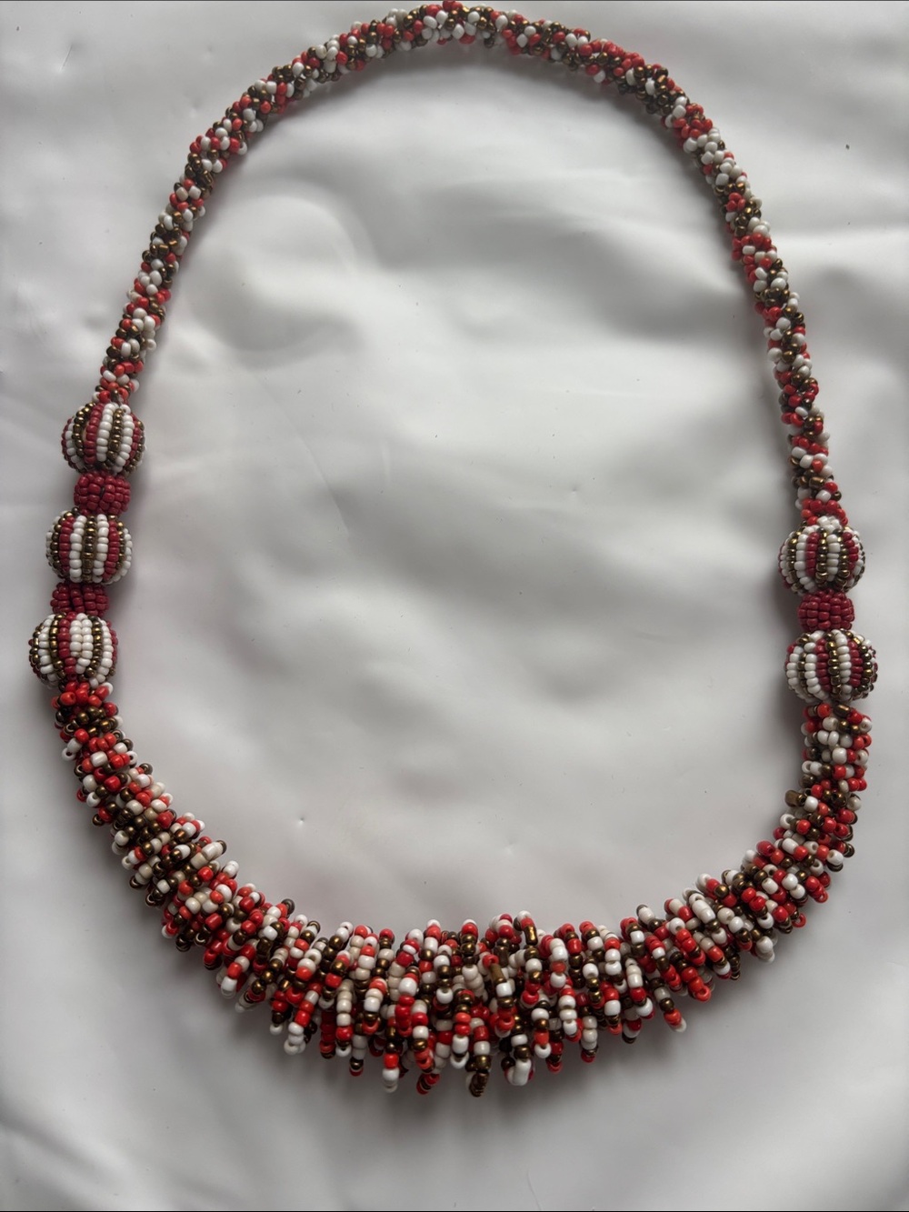 Orange Brown and White Beaded Statement Necklace
